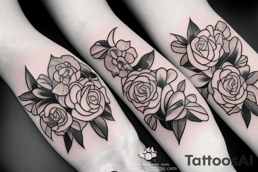 Camping dogs flowers tattoo idea