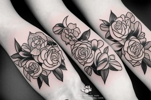 Camping dogs flowers tattoo idea
