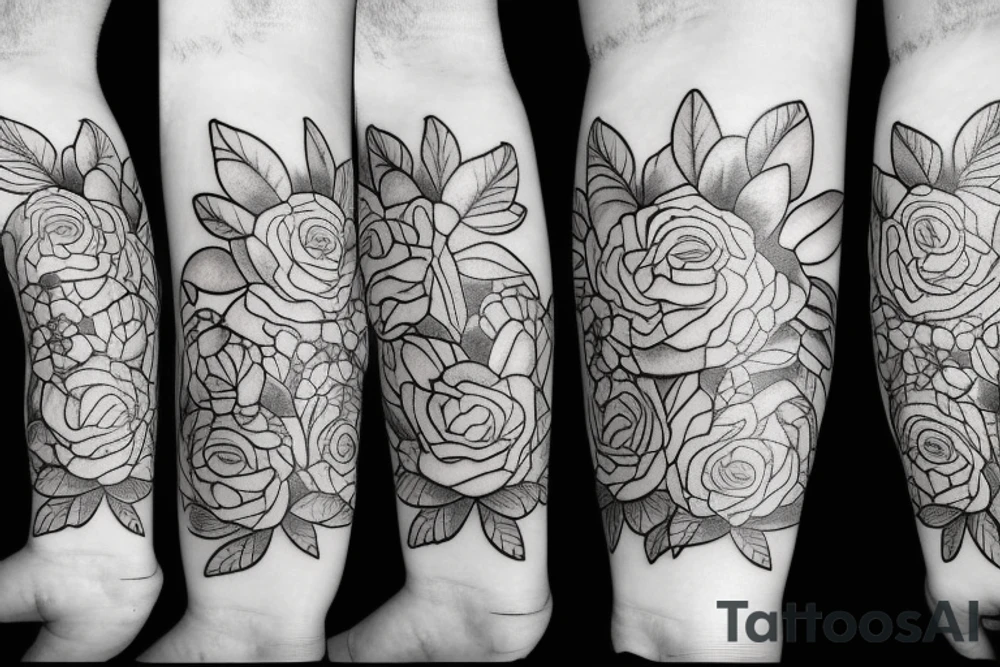 Camping dogs flowers tattoo idea