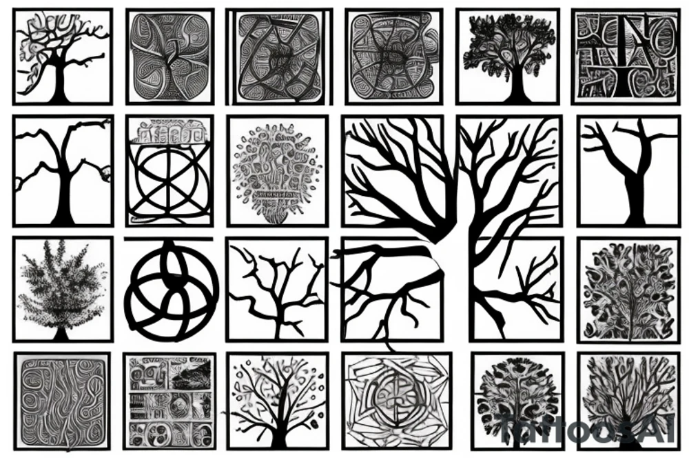 A tree of life build out of one’s and zeros dark and computer science hacker stuff tattoo idea
