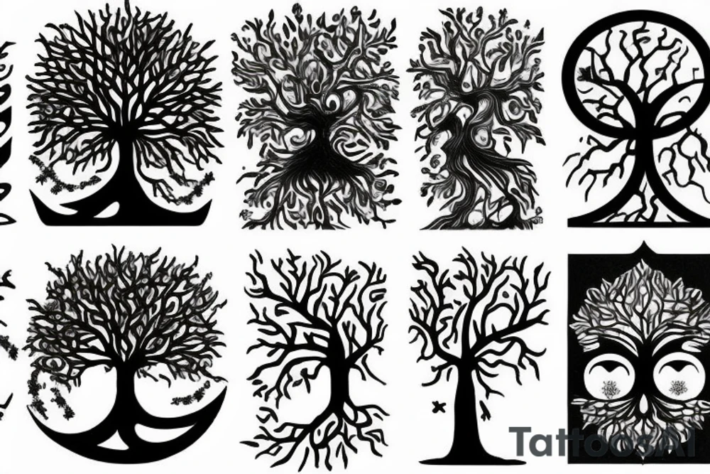 A tree of life build out of one’s and zeros dark and computer science hacker stuff tattoo idea