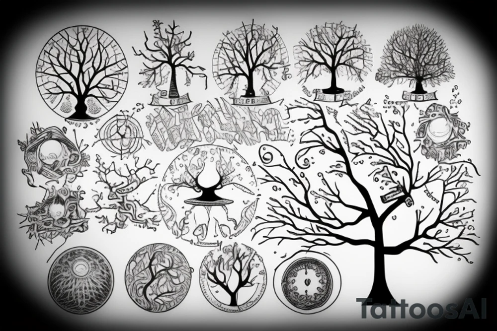 A tree of life build out of one’s and zeros dark and computer science hacker stuff tattoo idea
