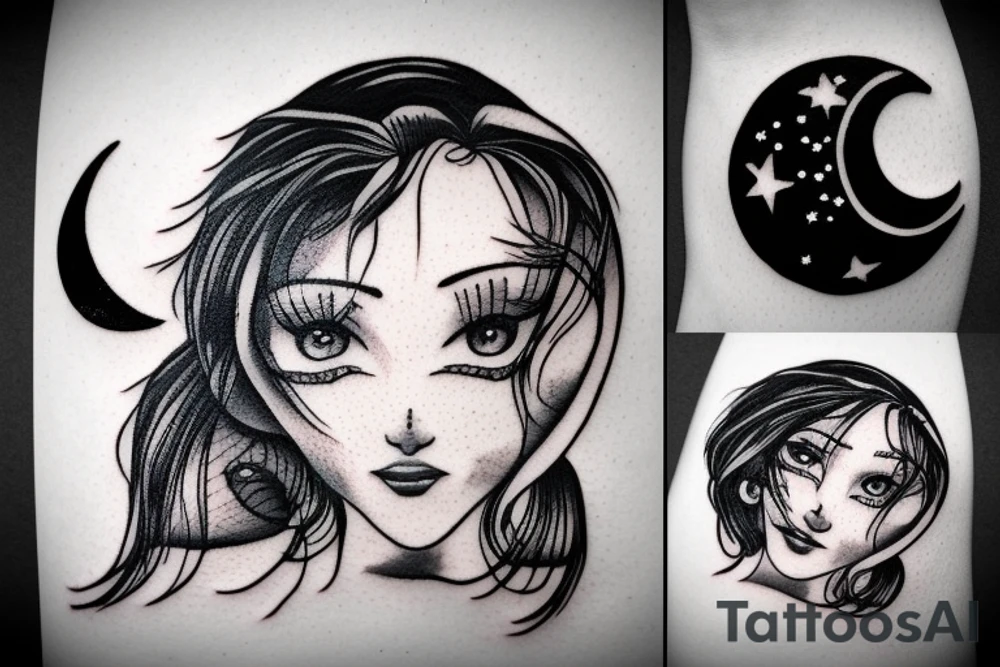 girl talking to a moon tattoo idea