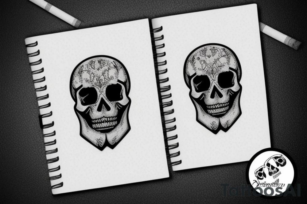 Skull smoke cigarette with pleasure face tattoo idea