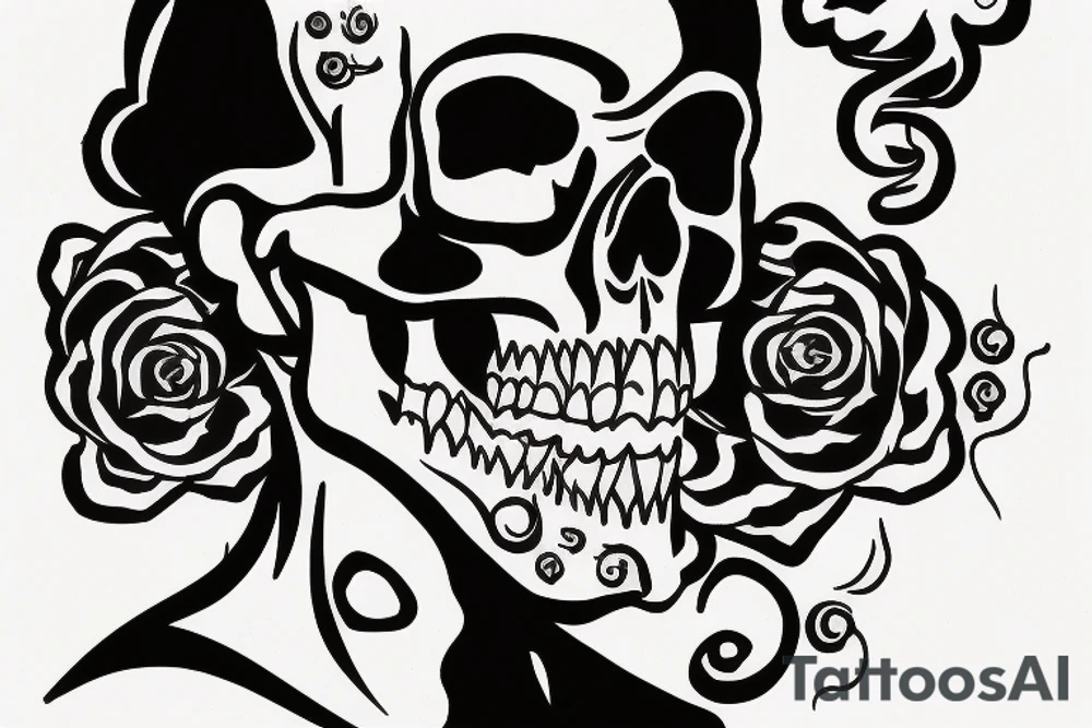 Skull smoke cigarette with pleasure face tattoo idea