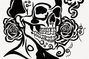 Skull smoke cigarette with pleasure face tattoo idea
