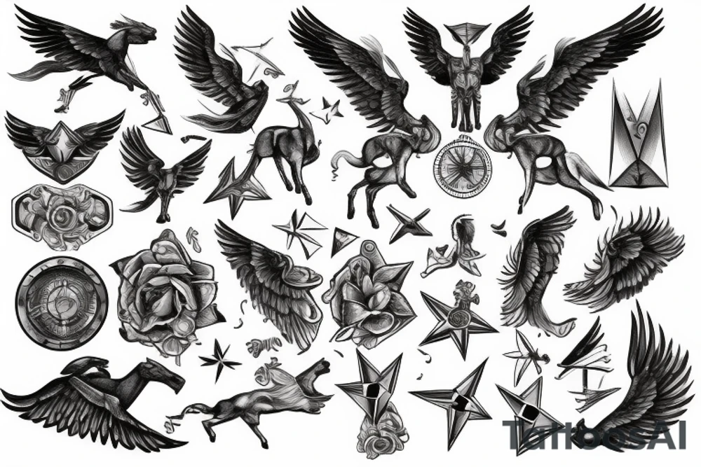 valkyrie with compass and horses tattoo idea