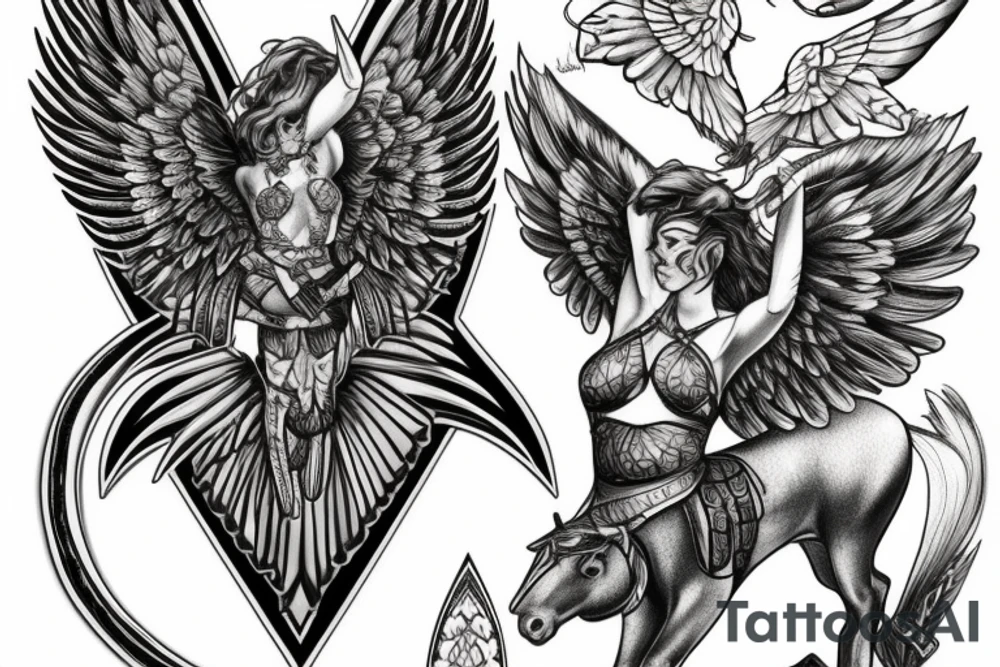 valkyrie with compass and horses tattoo idea