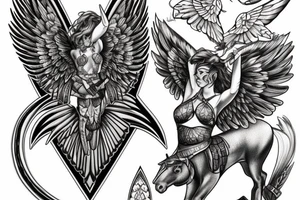 valkyrie with compass and horses tattoo idea