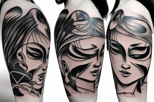 samurai girl with mask tattoo idea