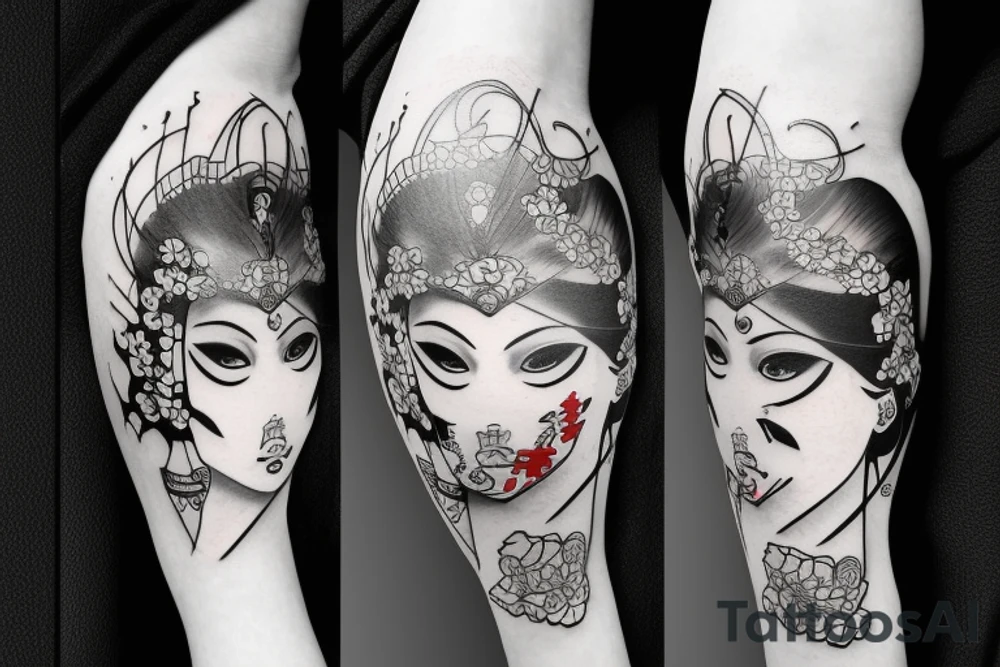 samurai girl with mask tattoo idea