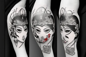 samurai girl with mask tattoo idea
