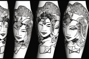 samurai girl with castle on background tattoo idea