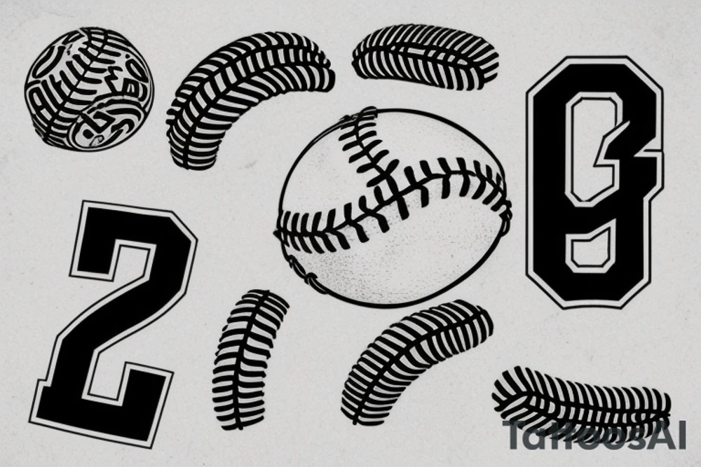 Number 8 like on a baseball jersey with nice background detail. There is a rubber bracelet layed over it as well tattoo idea