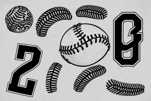Number 8 like on a baseball jersey with nice background detail. There is a rubber bracelet layed over it as well tattoo idea