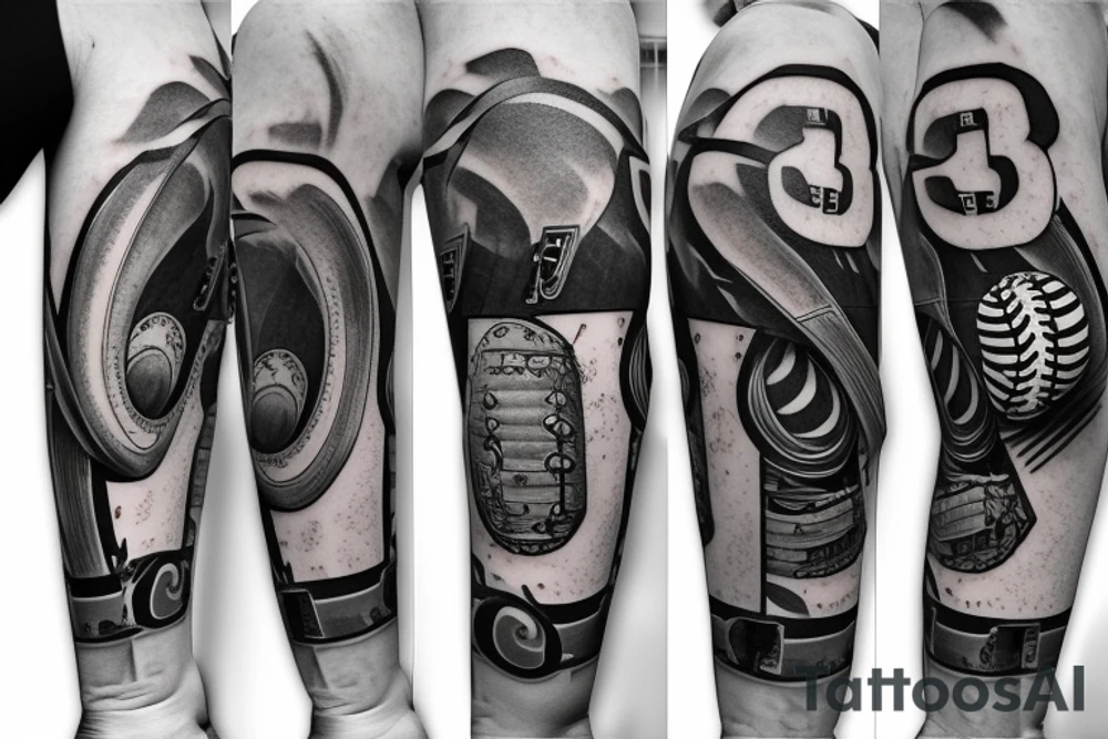 Number 8 like on a baseball jersey with nice background detail. There is a rubber bracelet layed over it as well tattoo idea