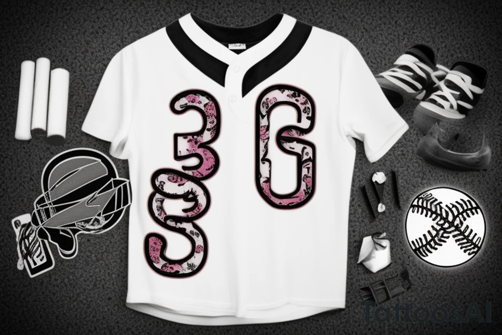 Number 8 like on a baseball jersey with nice background detail. There is a rubber bracelet layed over it as well tattoo idea
