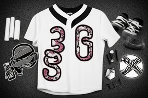 Number 8 like on a baseball jersey with nice background detail. There is a rubber bracelet layed over it as well tattoo idea
