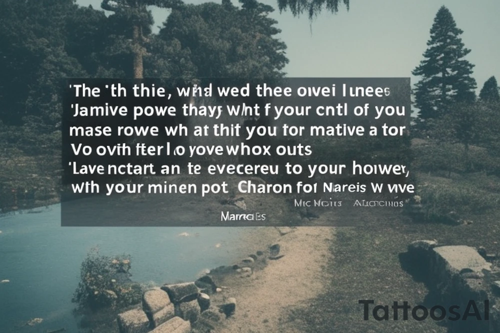 1- Include the word “Marcis” for my daughter Marine and Christine 
2- Incorporate Japanese culture 
3- I love ancient rome and the teachings and ancients wisdom Marcus Aurelius / stoicism, particularly as radical acceptance of things that are outside your control. This quote will explain it best: You have power over your mind- not outside events. realise this and you will find strength
4- I love books, reading and learning 
5- I’ve been going to therapy for a year and I learned to love and appreciate myself tattoo idea