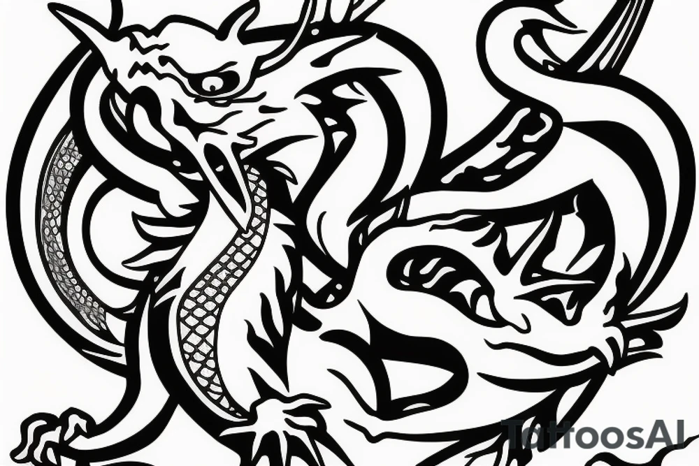 Angry Dragon with a trident tattoo idea