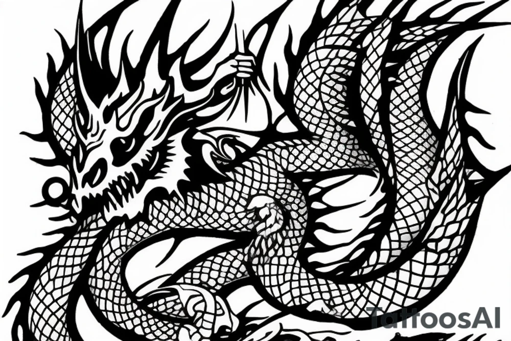 Angry Dragon with a trident tattoo idea