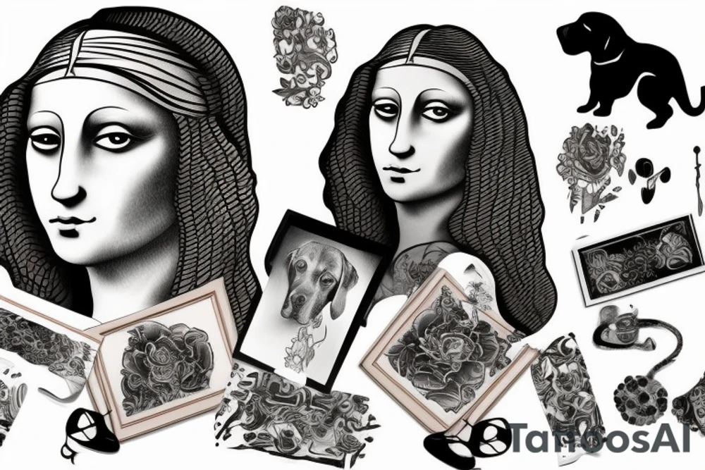 black dog with mona lisa tattoo idea