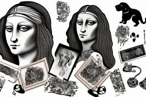 black dog with mona lisa tattoo idea