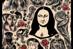 black dog with mona lisa tattoo idea