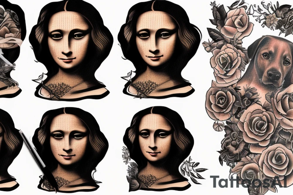 black dog with mona lisa tattoo idea