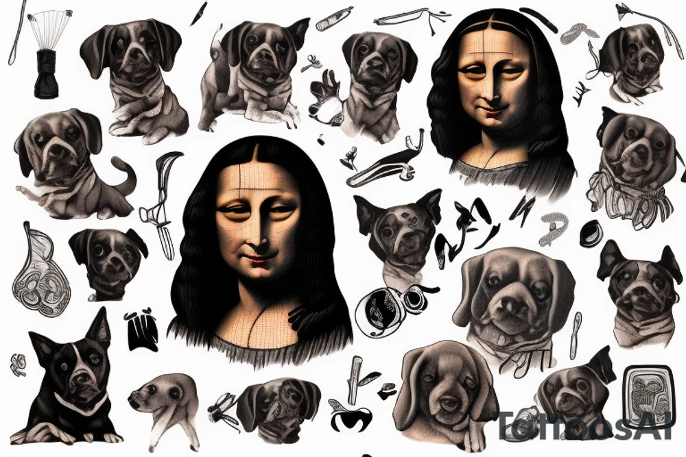 black dog with mona lisa tattoo idea