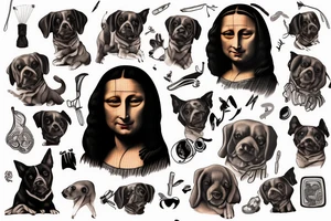 black dog with mona lisa tattoo idea