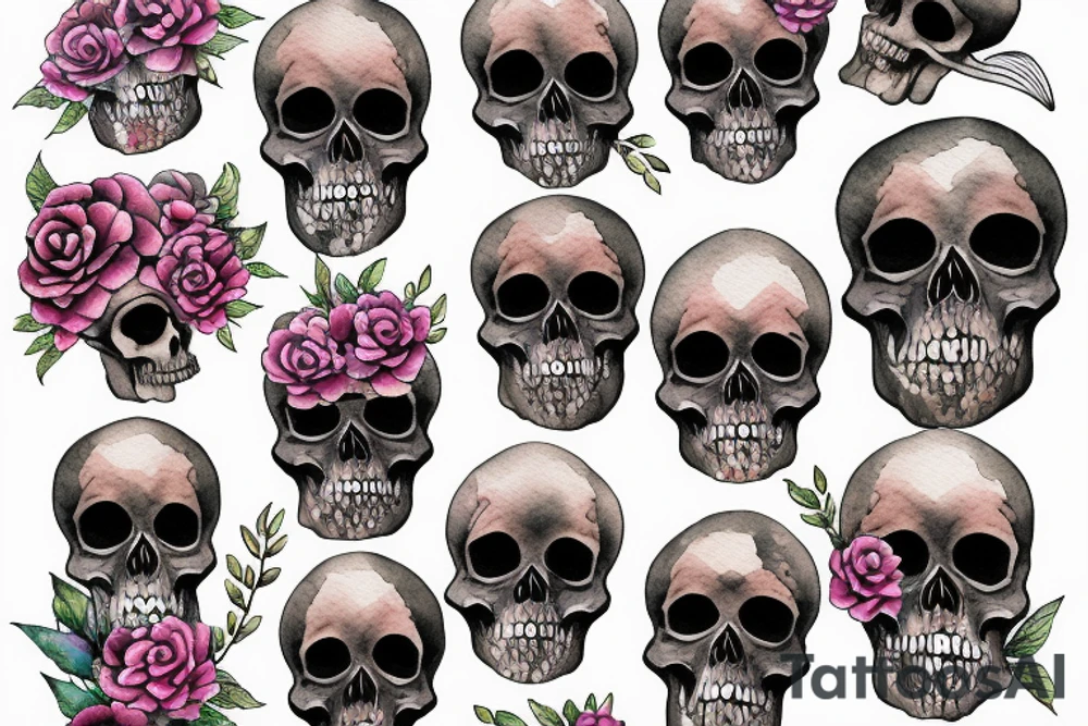 skull flower tattoo idea