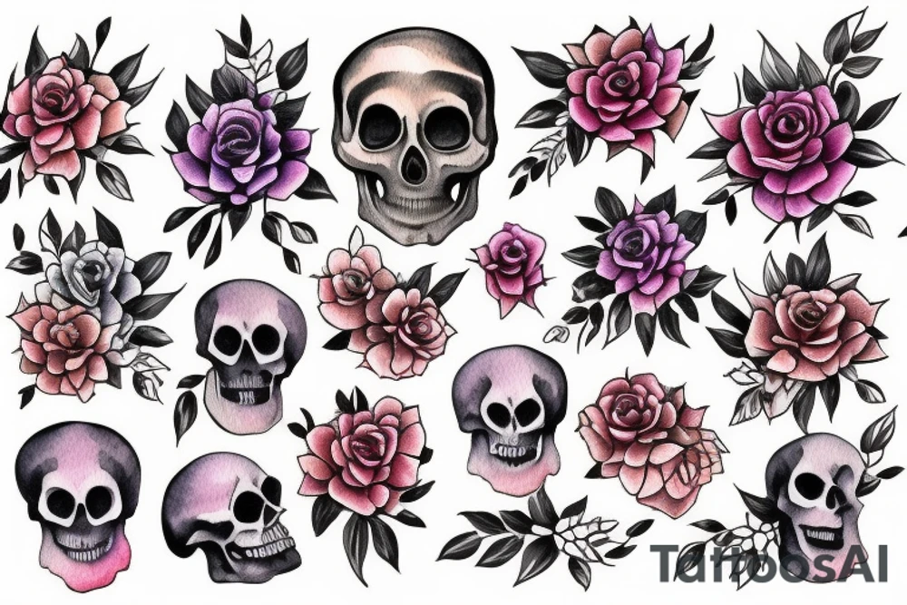 skull flower tattoo idea