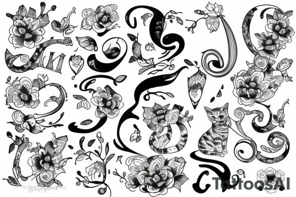 Cat from line mixed with a capital letter B tattoo idea