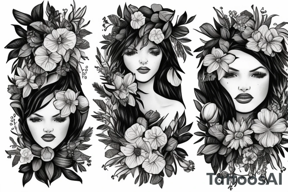 The name "Amelia" surrounded by a wreath of Narcissus flowers tattoo idea