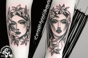 The name "Amelia" surrounded by a wreath of Narcissus flowers tattoo idea