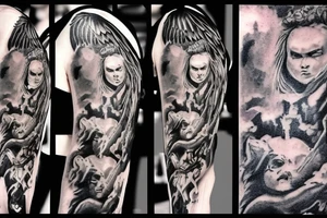 Angel fighting With devil Good vs evil heaven and hell angels Demons stairway to Heaven archangel guardian angel tattoo idea