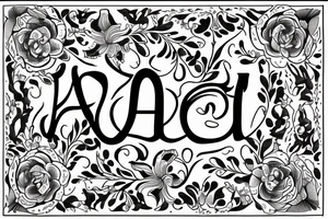 The name Amelia spelled out in fancy font, surrounded by narcissus flowers tattoo idea