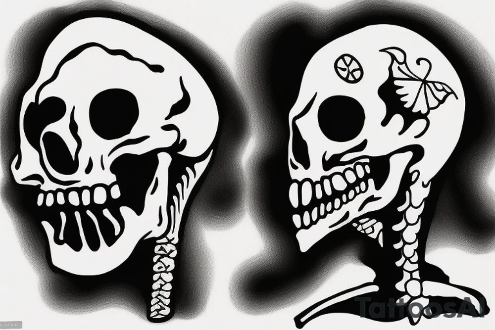 Skeleton head smoking cigarette. tattoo idea