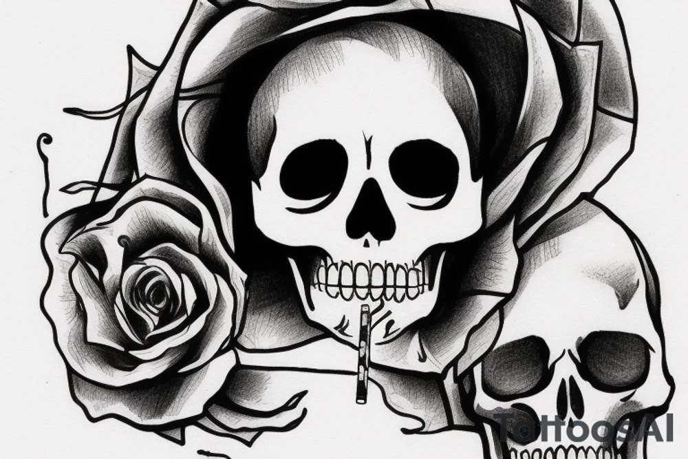Skeleton head smoking cigarette. tattoo idea