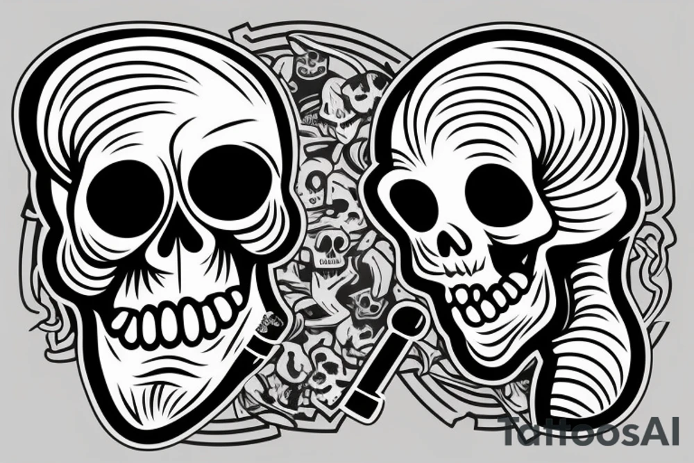 Skeleton head smoking cigarette. tattoo idea