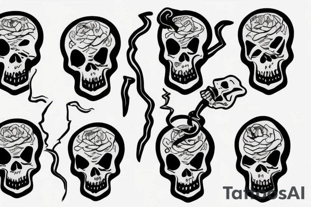 Skeleton head smoking cigarette. tattoo idea