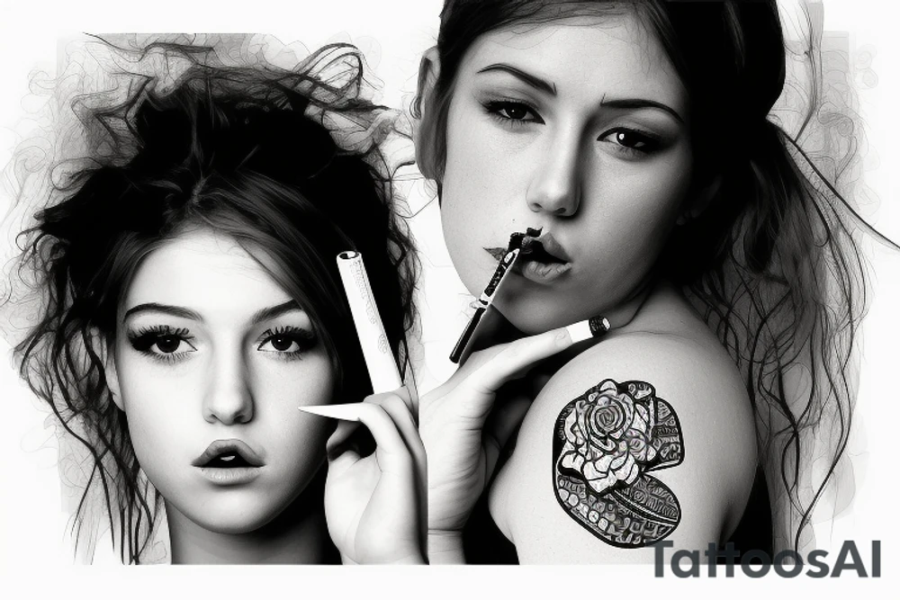 Girl smoking cigarette tattoo idea