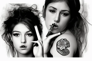Girl smoking cigarette tattoo idea