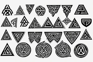 Phoenix, Valknut, Triquetra, Hamsa hand, Cross tattoo idea