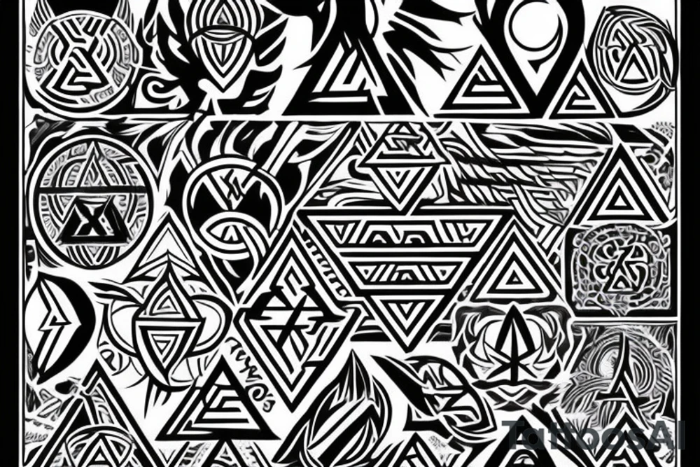 Phoenix, Valknut, Triquetra, Hamsa hand, Cross tattoo idea Phoenix, Valknut, Triquetra, Hamsa hand, Cross tattoo idea