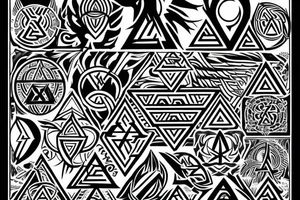 Phoenix, Valknut, Triquetra, Hamsa hand, Cross tattoo idea