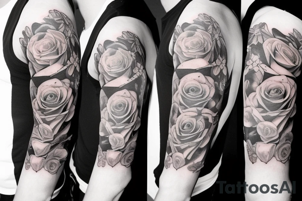 half sleeve forearm tattoo with roses  and dates tattoo idea