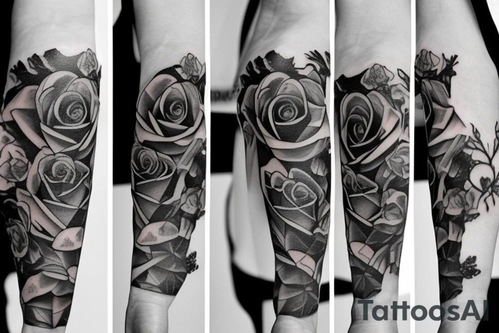 half sleeve forearm tattoo with roses  and dates tattoo idea
