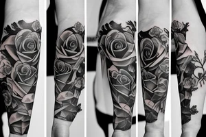 half sleeve forearm tattoo with roses  and dates tattoo idea